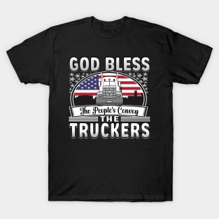 FREEDOM CONVOY - PEOPLES CONVOY US FLAG WASHINGTON DC 2022 SILVER GRAY GRADIENT LETTERS T-Shirt